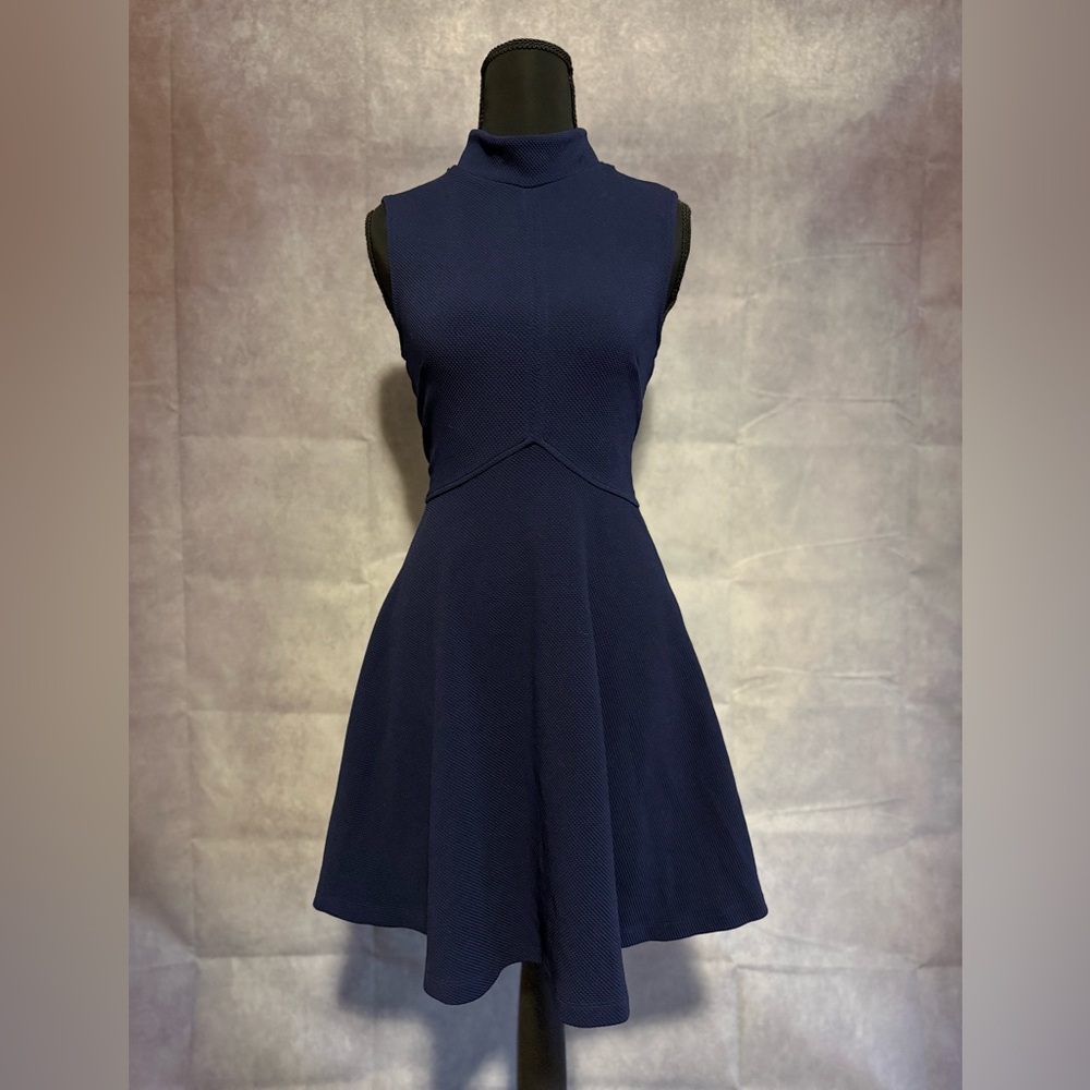 Bailey Blue Navy Fit-and-Flare Mock Neck Dress